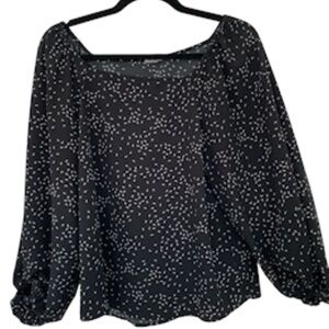 A NEW DAY Women’s Long Puff Sleeve Blouse Square Neck Blk/Wt Tiny Floral Print M
